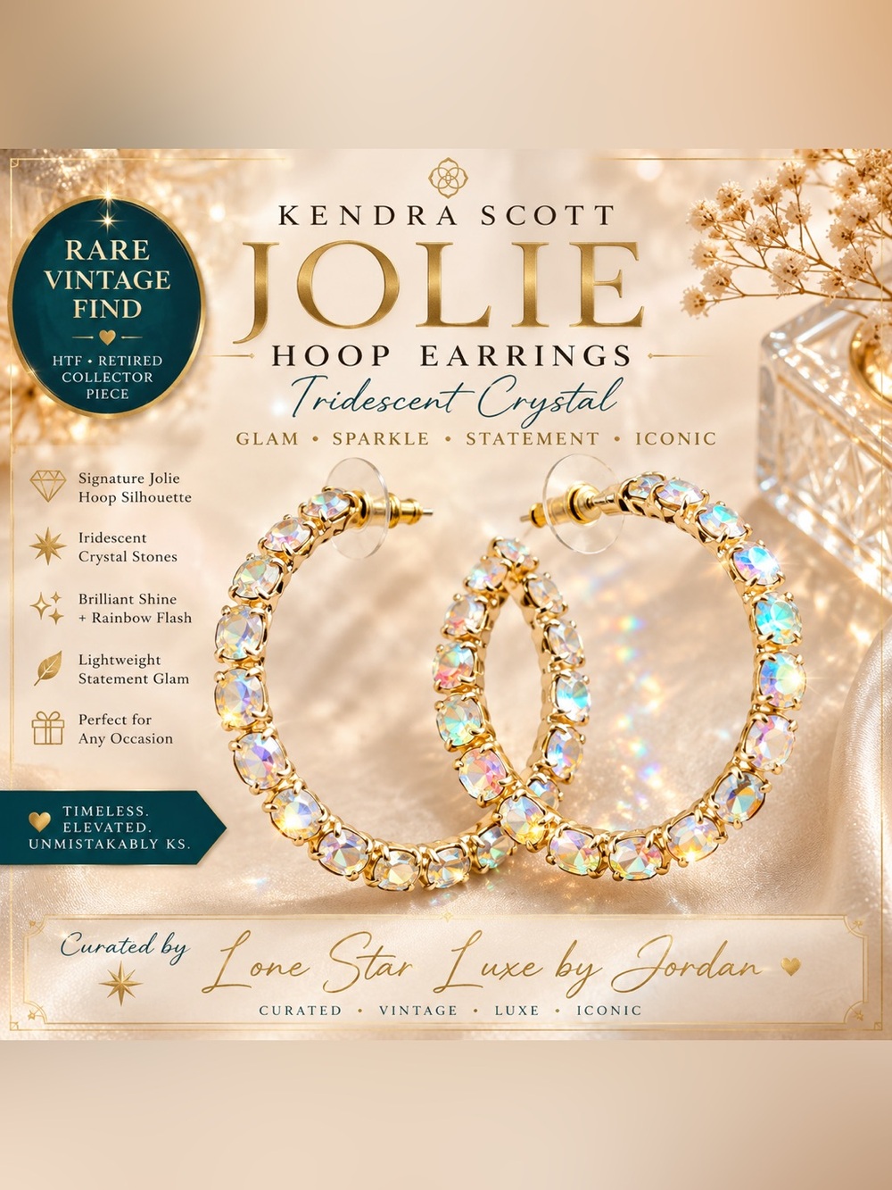Kendra Scott Jolie Hoop Earrings Gold Iridescent Crystal Statement Hoops